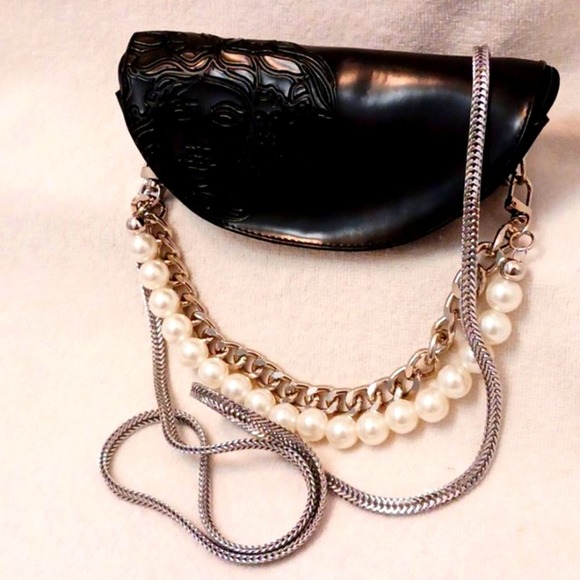 Versace MEDUSSA Crossbody Sunglass Case Crescent LEATHER+ PEARLS converted bag